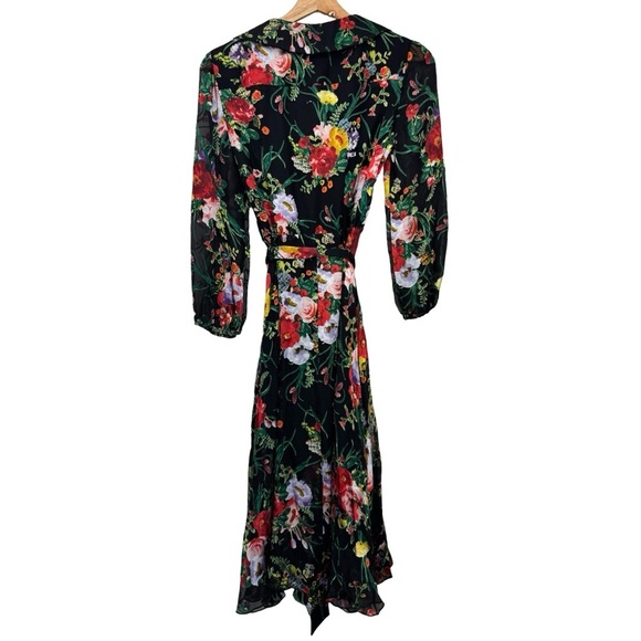 Alice + Olivia Blooming Bouquet Floral Print Wrap Dress Fall Wedding Guest Party - Picture 5 of 15